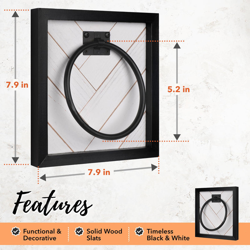 Autumn Alley Farmhouse Decor Hand Towel Ring for Bathroom - Rustic Hand Towel Holder - Rustic Towel Rack Ring Holder, Wall Mounted, Bathroom Decor Towels with Unique Shiplap, Black Ring, Wood, White