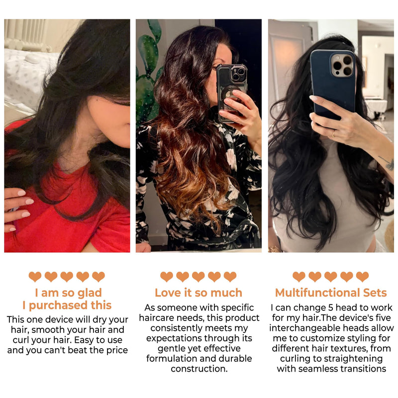 OKWRAP Hair Styler Airbrush 5 in 1 Airstyler Multi-Blow Dryer Brush | Airbrush 5 in 1 Multi-Blow Dryer Brush Set with Curl, Straighten, Wavy, Smooth, Magic Styler for All Hair Types and Lengths Orange