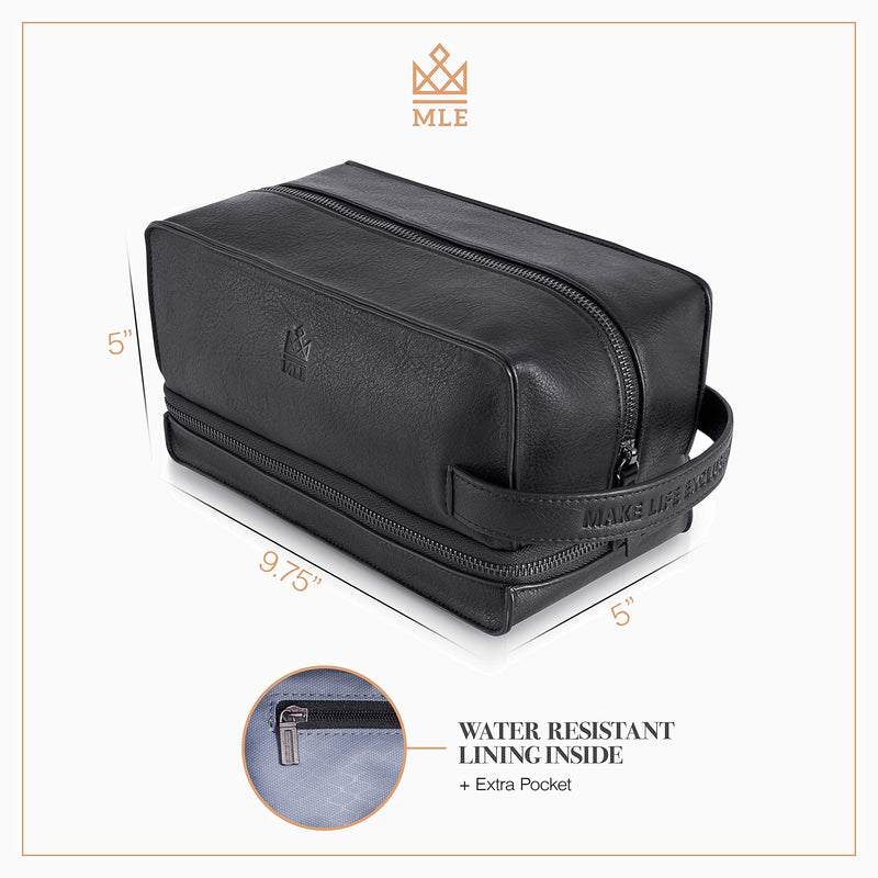 Mens Leather Toiletry Bag – Travel Dopp Kit, Shaving Bag, Grooming & Hygiene Organizer, Leather Toiletry Bag for Men, Gift for Him Midnight Black 2 - Compartment