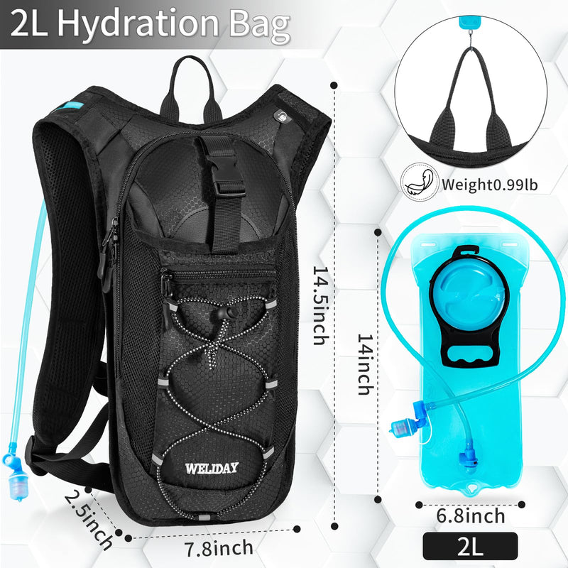 Hydration Backpack with 2L Water Bladder, Lightweight Hydro Pack for Cycling, Running, Hiking, Climbing Black