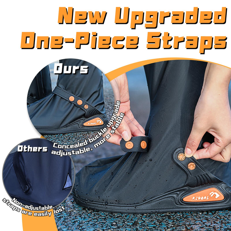 Shoe Covers Waterproof - with Zipper Hard Sole, Reusable Rain Boot Shoe Cover, Non-Slip with Reflector Foldable (BLACK, X-Large) Black