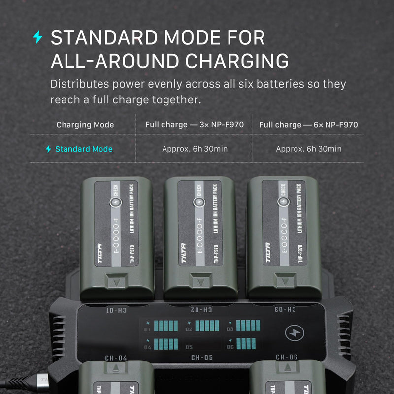 Tilta Foldable Charging Station for L-Series/NP-F | 6 Channel NP-F550, NP-F970, NP-F750 Multi-Slot Battery Charger | Smart TFT Color Display Dock | Active Cooling Thermal Management Protection - Black Single Charger