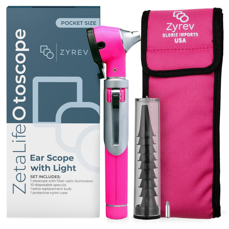 Zyrev ZetaLife Otoscope - Ear Scope with Light, Ear-Infection Detector, Pocket Size (Pink Color) Pink