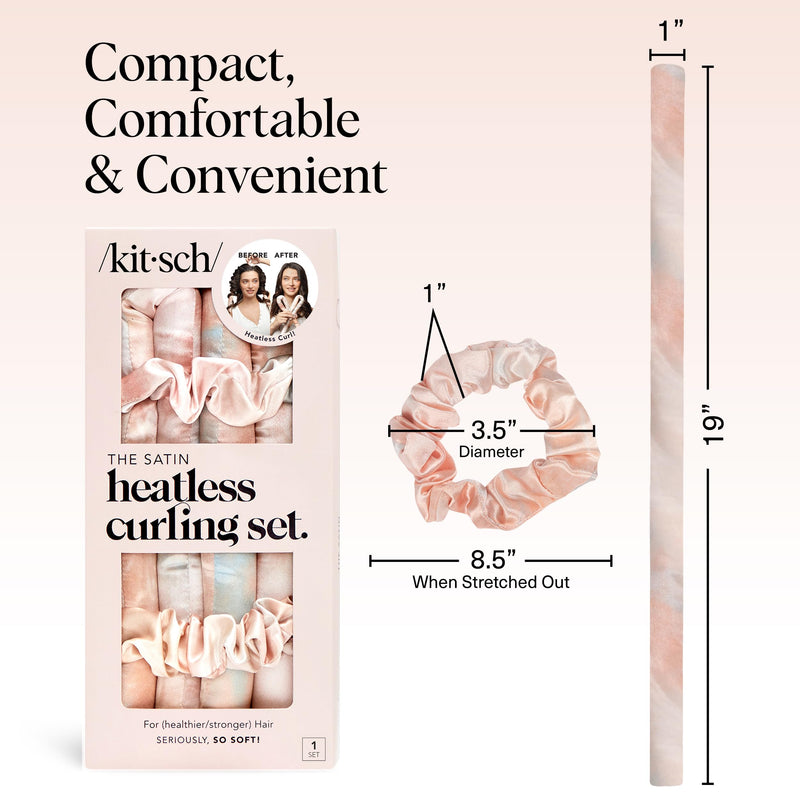 Kitsch Satin Heatless Curler Set - Sunset Tie Dye | Heatless Curls Overnight w/34 " Hair Waver & 2 Satin Scrunchies, Comfortable Hair Curlers to Sleep in for Frizz-Free Hair