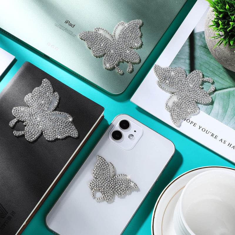 Frienda 8 Pcs Bling Butterfly Car Decals Women Crystal Rhinestone Shiny Butterfly Stickers Accessories for Car Body Bumper Window Laptop Automotive Interior Exterior Sticker Decor(Silver) Silver