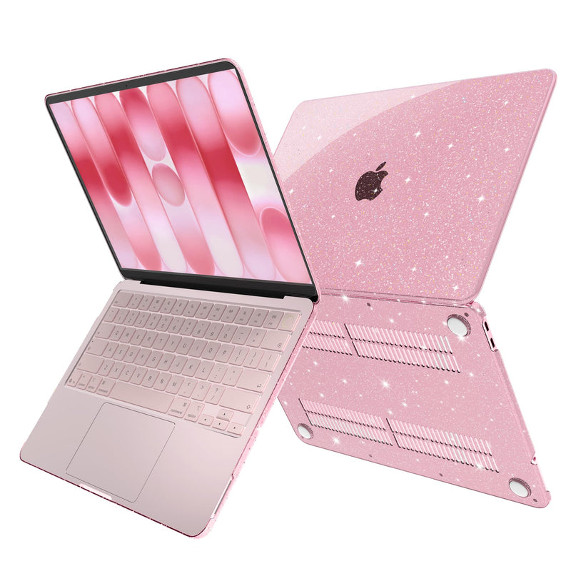 G JGOO Compatible with MacBook Neo Case 13 inch 2026 Release A3404 | Glitter Protective Plastic Hard Shell for Mac Neo Case with Keyboard Cover & Screen Protector, Sparkly Pink Glitter Pink