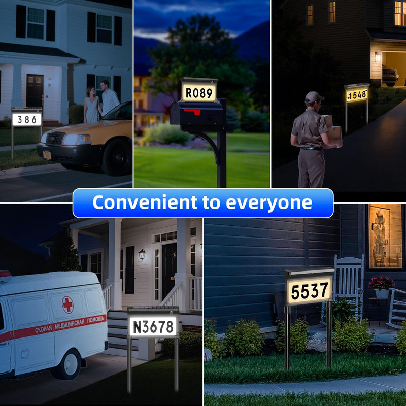Lacasa Solar Address Sign for House, Double Sided LED House Numbers with 3 Color Modes, Waterproof Solar House Address Plaque for Yard, Street, Mailbox, Driveway