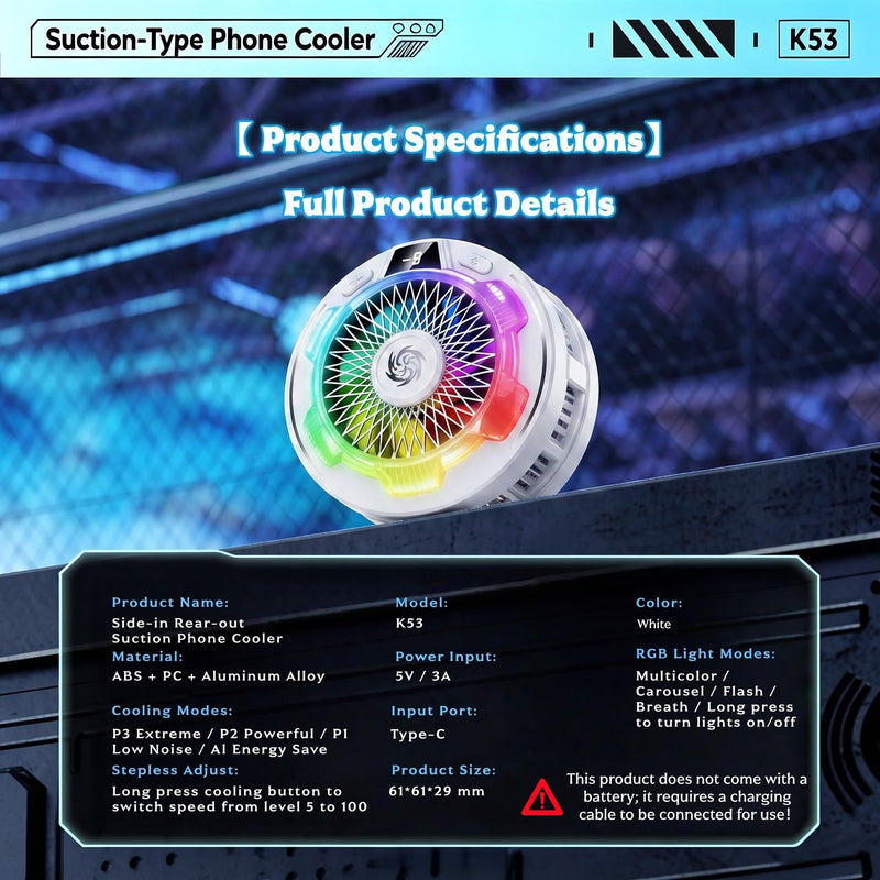 Phone Cooler for Gaming, Cell iPhone Cooling Fan Hot Weather, Portable RGB Mobile Enfriador para Celular Case, Ventilador para Telefono ipad Keep Phone Cool, for iPhone/Android Series Phone White
