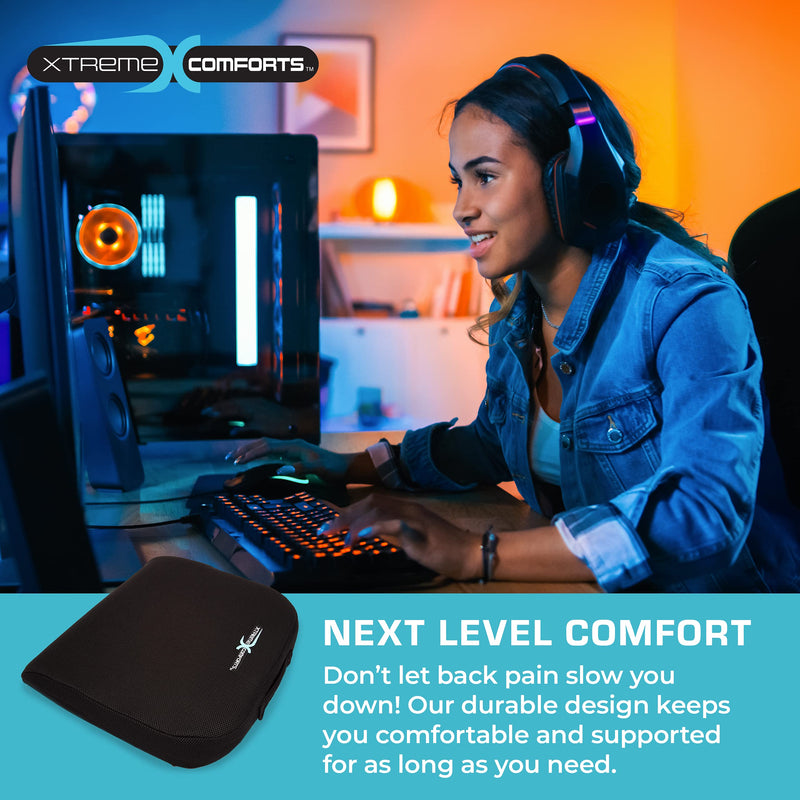 Xtreme Comforts Seat Cushions | Office Chair Cushions for Desk, Car, Wheelchair| Ergonomic Memory Foam Seat Cushion for Support & Comfort | Helps Improve Sitting Posture for Work & Body Relief (1 Pc) Classic Black