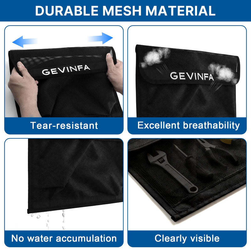 Boat Storage Mesh Bag, 13.7x10.63 Self-Adhesive Organizer with Secure Lid, 4 Heavy Duty Hook Pads and Velcro Back, Breathable Net Pockets for Boat Cabin Accessories, RVs and Home(1 PCS) Black-1 PCS