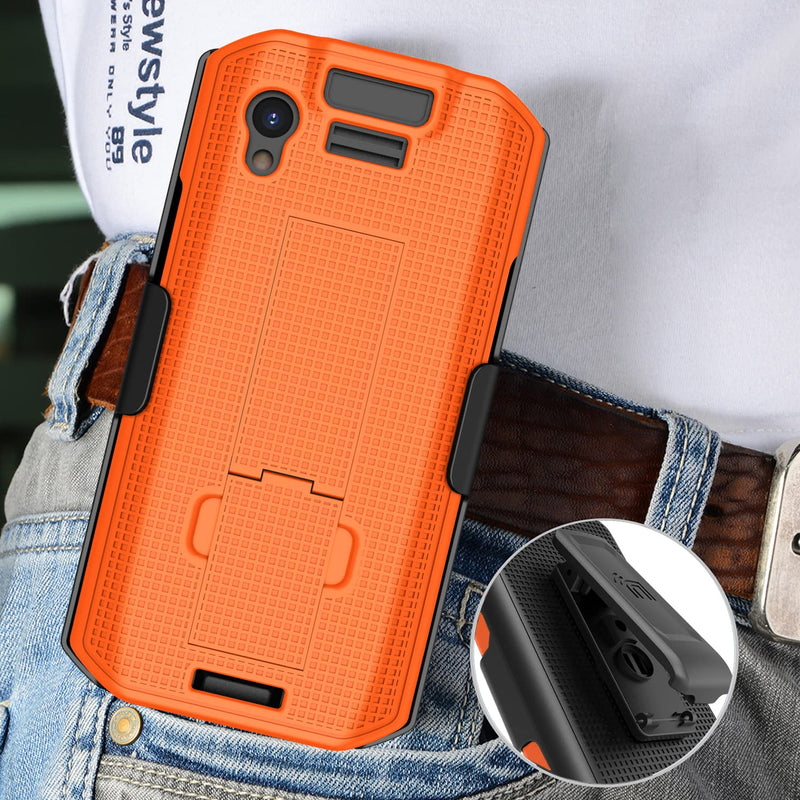 Case with Clip for Zebra TC21 TC26 Mobile Computer Scanner, Nakedcellphone Slim Hard Shell Cover with Kickstand and [Rotating/Ratchet] Belt Hip Holster Combo - Bright Orange