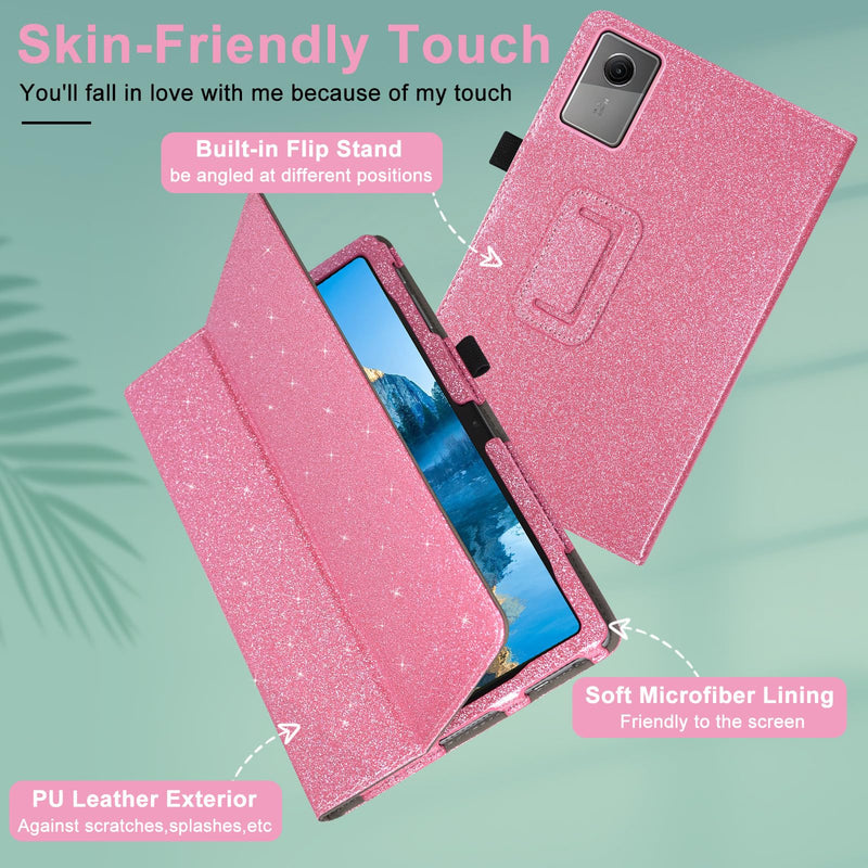 Caweet Case for Lenovo Idea Tab 2025/Motorola Moto Pad 60 Neo/Moto Pad 2026 11 Inch - Premium Leather Folio Protective Stand Cover with Auto Sleep/Wake, Glitter Pink
