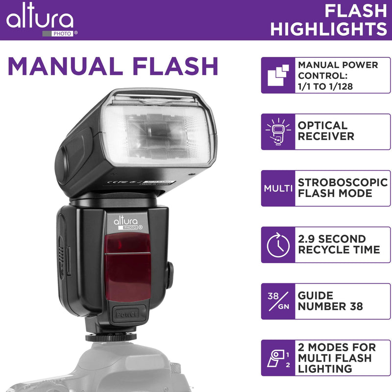 Altura Photo Camera Flash with LCD Display, Universal Speedlite for DSLR | Standard Hot Shoe for Canon, Sony, Nikon, Panasonic & Mirrorless