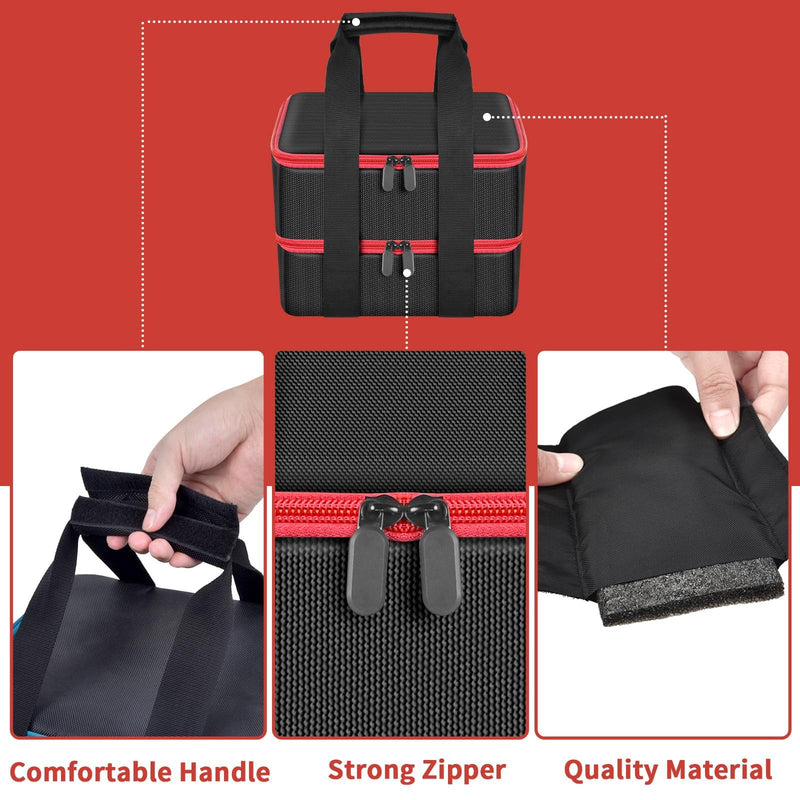Double-Layer Tool Battery Storage Organizer Case Compatible with Milwaukee M18 M12, for DeWalt 20V & for Makita 18V, Adjustable Dividers for Up to 12 Batteries and Charger Transport (Bag Only, Red)