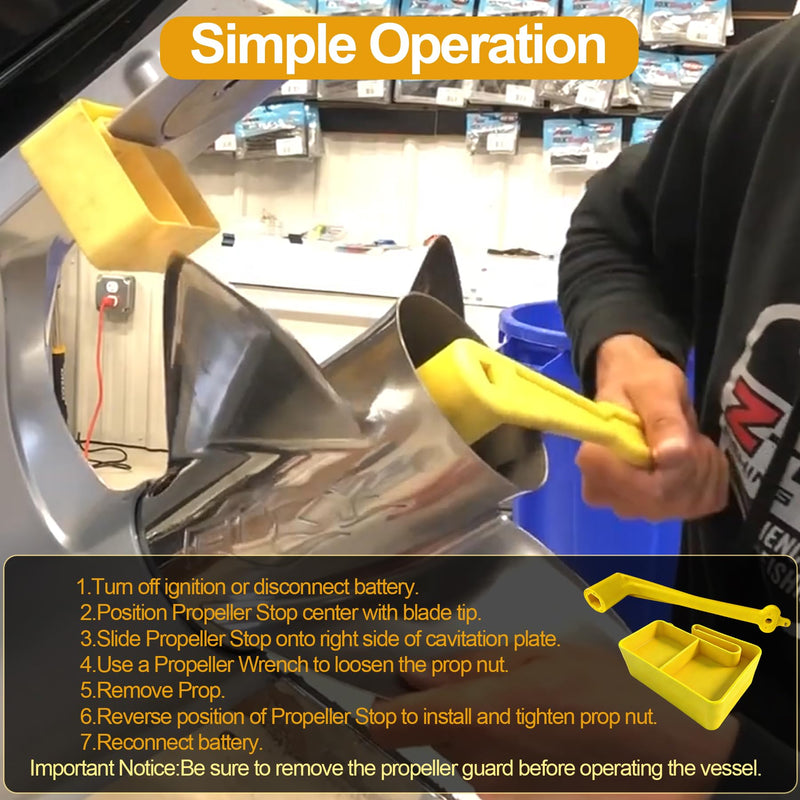 Floating Marine Boat Prop 1-1/16" Polymer Propeller Wrench & Prop Stop Propeller Stop Fit Mercury/Mercruiser/OMC,for All Outboard & Stern Drive Applications,Light-Weight, Rustproof Plastic,Yellow Yellow Kit