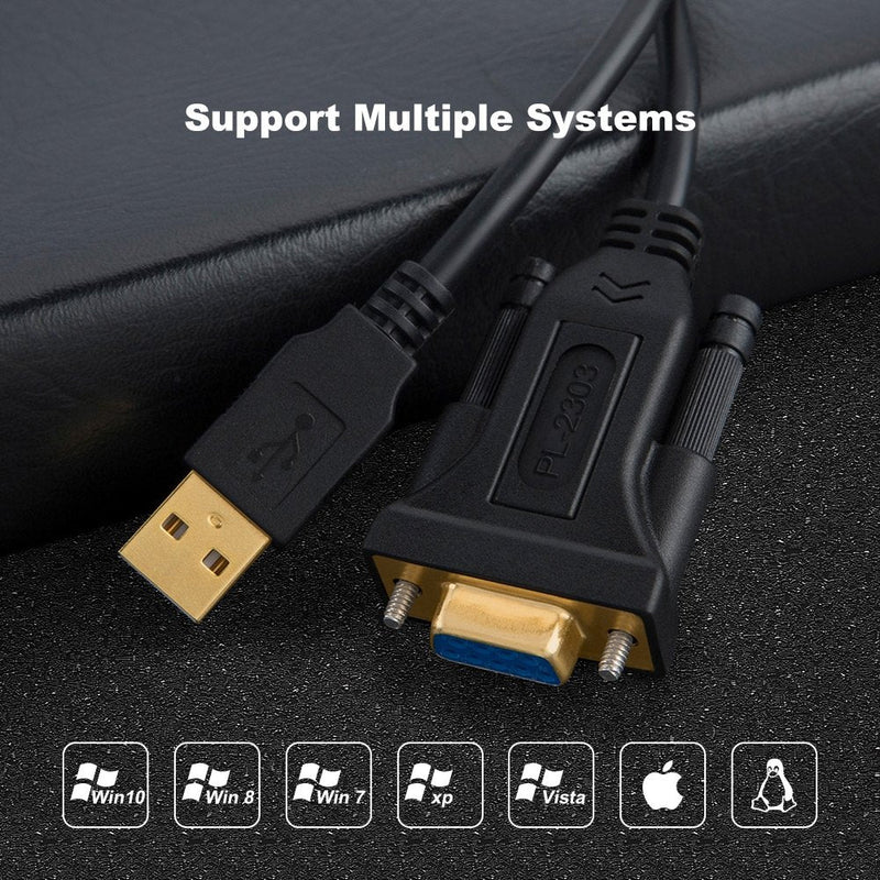 CableCreation USB to RS232 Adapter with PL2303 Chip 3.3 FT, USB 2.0 to RS232 Female DB9 Serial Converter Cable for Cashier Register, Modem, Scanner, Digital Cameras, CNC, 1M Black 3.3FT / 1M PL2303 Chipset