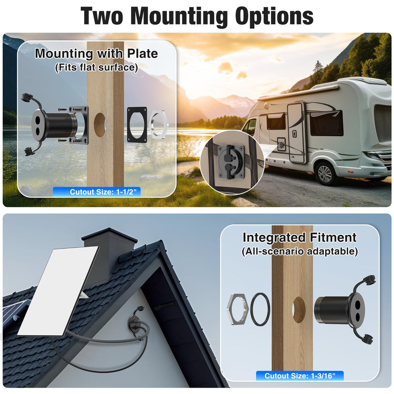 2-in-1 Starlink Wall Socket PassThrough for Mini Gen 3/4/4X Waterproof | 2 Ports Aluminum RJ45 Ethernet & DC Power Port Panel Connector, Starlink Wall Window Bulkhead Mount for RV Camper
