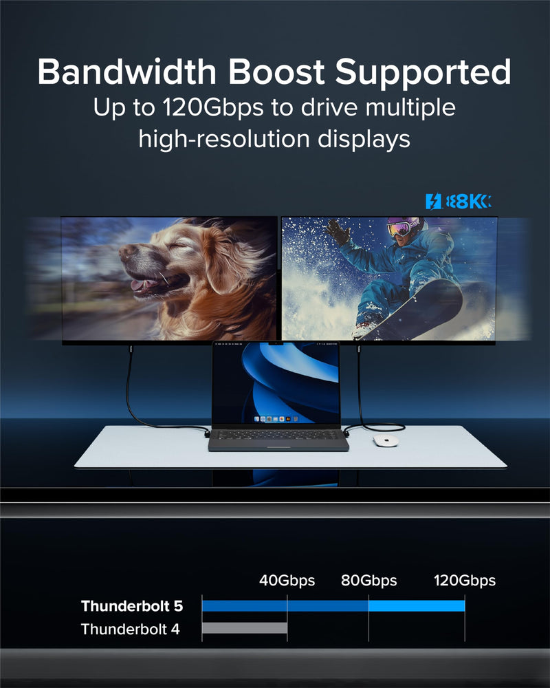 Plugable Thunderbolt 5 Cable Right Angle 80Gbps 240W Charging [Thunderbolt Certified] Up to 120Gbps Bandwidth Boost for Laptops & Docks Works with Thunderbolt 4/3 USB4 USB C, 2.6ft (80cm) TBT5-240W80R