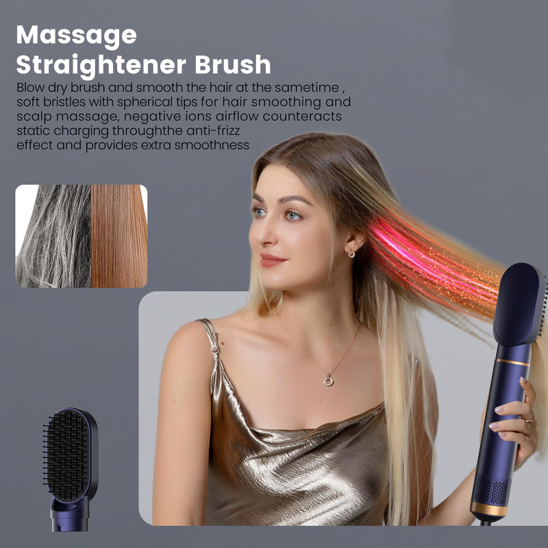 Airbrush Hair Styler, Air Brush 5 in 1 with Curl Straighten, Volumise, Smooth and Drying for Styling, Airbrush 5 in 1 Hot Air Styler for All Hair Type/Length Blue