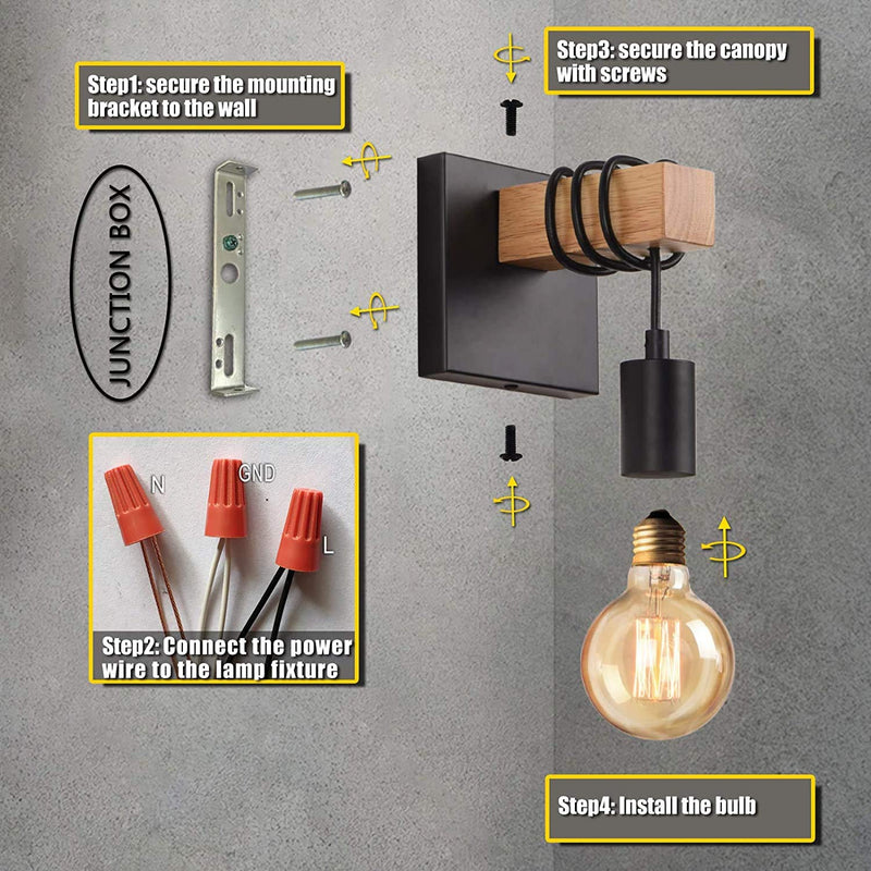 Lightess Black Wall Sconces Dimmable, Edison Wall Light with ON/Off Dimmer Switch, 1-Light Industrial Farmhouse Wall Lamp for Barn Kitchen, Living Room, LG9928784