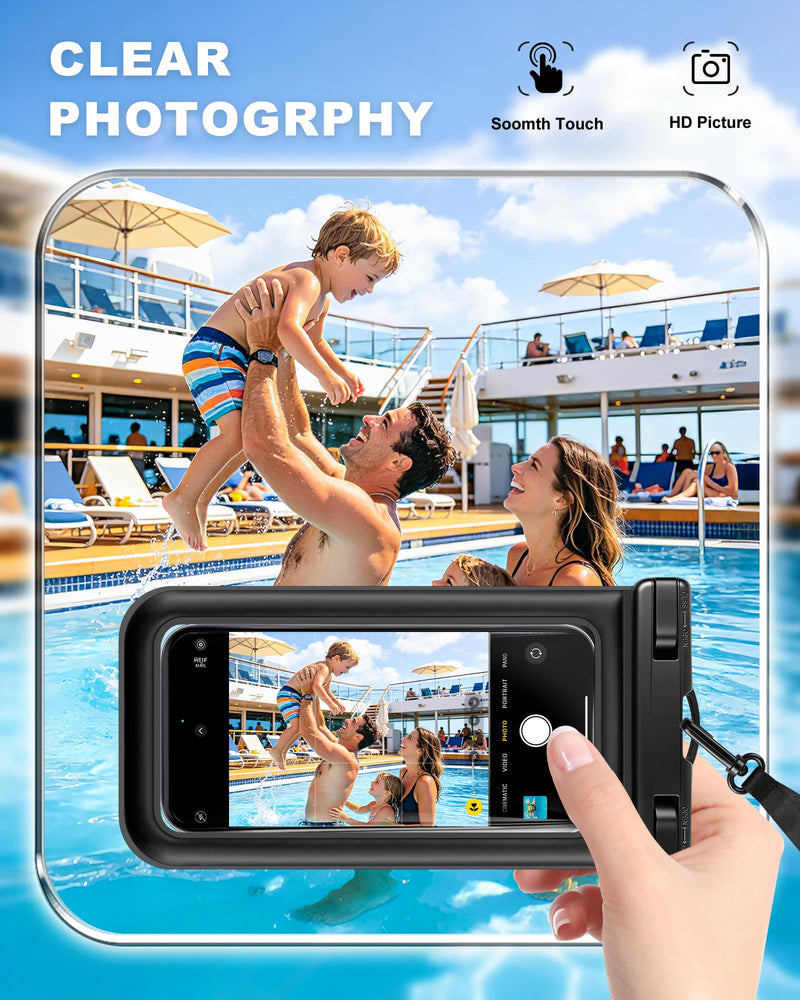 PEDVSTY Floating Waterproof Phone Pouch 2 Pack - Up to 7.0", Black | Touchscreen, IP68 Waterproof Phone Case w/Lanyard, Dry Bags for iPhone Sumsang Google, Beach Kayak Cruise Travel Essentials Regular (Up to 7.0")