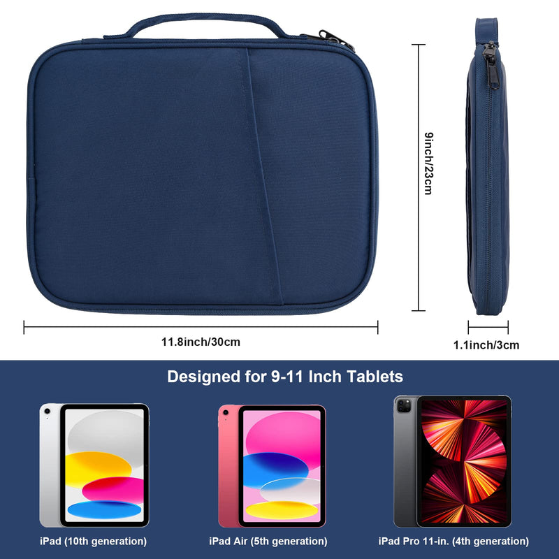 iPad Pro 11 Inch Sleeve Case, Travel Tablet Carrying Bag for iPad Pro 11-in (M4), iPad 10.9 (10th Gen), iPad Air 11-in (M2), Galaxy Tab S9/S8 (Navy Blue-11) Navy Blue 9-11