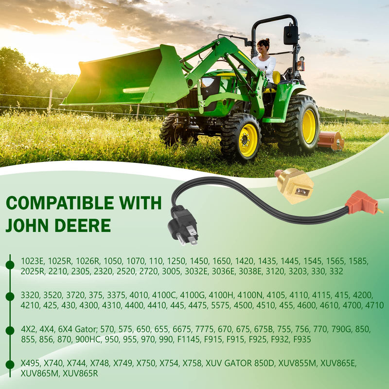 AR87167 Engine Block Coolant Heater Kit with AR8767 Heater Element & AR87168 Power Cord, for John Deere 1025R 110 2210 2305 4210 445 X495 XUV Gator 850D 855D 855M 865E Tractors