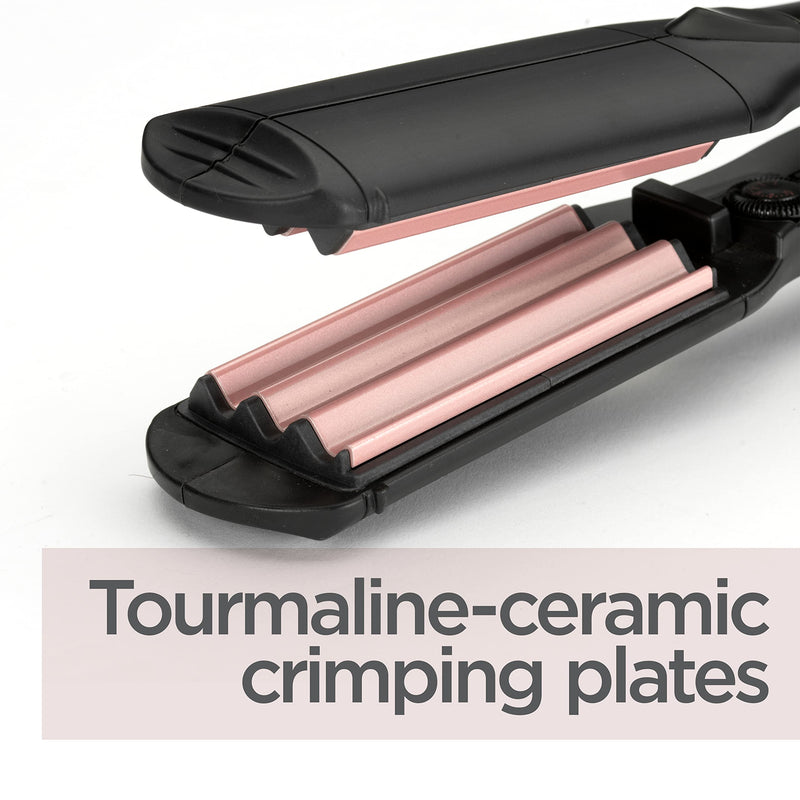 BaByliss Hair Crimper - Tourmaline Ceramic Coated Crimping Iron, 10 Heat Settings up to 210°C, Texture & Volume Styling Tool, Black, 2165CU Gold