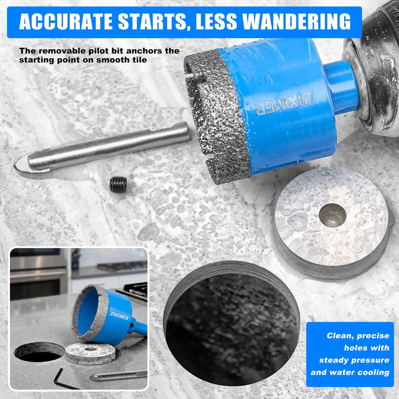 9-Piece Vacuum Brazed Diamond Hole Saw Kit with Pilot Bits | 6-50mm tile hole saw kit with pilot bits cuts clean holes wet or dry in tile, porcelain, ceramic, granite, marble and stone K7-6/8/10/12/20/25/32/35MM/2" 9
