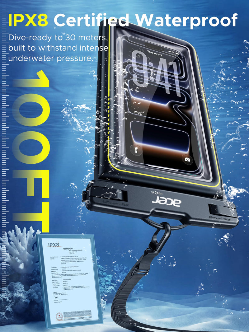 acer Floating Waterproof Phone Pouch, IPX8 Waterproof Phone Case 2 Pack | Cell-Foam & Sensitive Touch, Beach/Cruise/Kayak/Ship Essentials for iPhone 17/16/15 Pro Max, Galaxy S25 Ultra - 7"