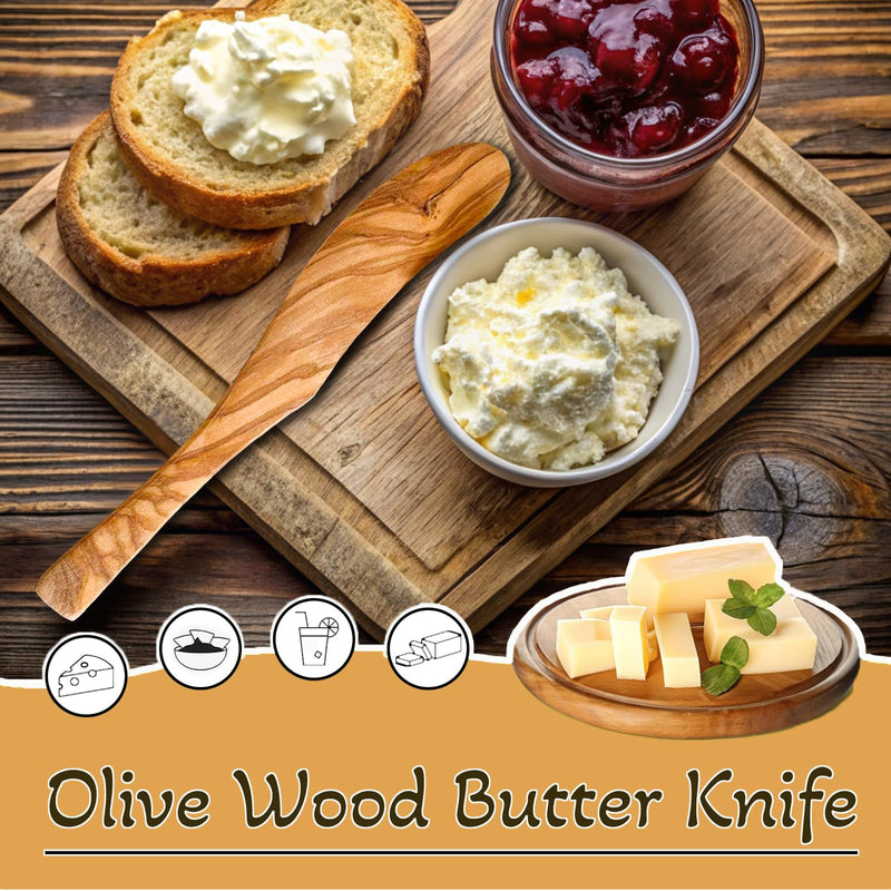 Olive Wooden Butter Knife Spreader, Handmade 6.8 Inch Peanut Butter Knives for Jam, Cheese, Cream, Bread Sandwich Spreaders, Mini Spreader Serving Utensil Set for Breakfast Picnic (3PCS Butter Knives) 3PCS Butter Knives