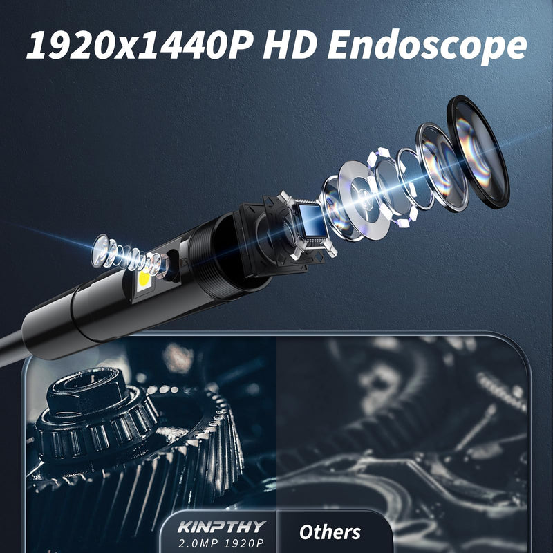 Endoscope Camera with Light,1920P HD Borescope Tools with 8 Adjustable LED Lights, Endoscope with Semi-Rigid Snake Camera, IP67 Waterproof Inspection Borescope for iOS and Android-16.4ft Dual-Lens 16.4ft