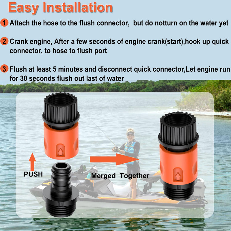Quick Connect Flush Kit for Sea-Doo, Kawasaki, Yamaha, Honda & Jet Ski - Universal Garden Hose Flush Adapter for PWC, Boat & Outboard Motors Two Orange