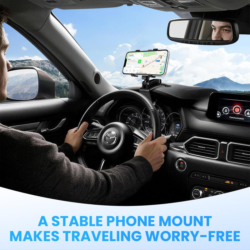 Car Phone Holder Mount Dashboard Rearview Mirror Sun Visor 360 Degree Rotation Multifunctional Adjustable Spring Clip Car Universal Phone Mount for 4-7 inch Cellphone