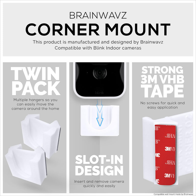 [EOL] Adhesive Blink Indoor Corner Camera Mount, 2 Pack Holder, No Hassle Installation, No Screws, No Mess Bracket Stand, (White) by Brainwavz [EOL]