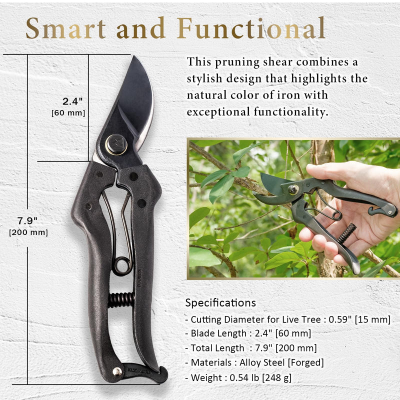 Professional Forged Bypass Pruning Shears 7.9" Japanese Hand Garden Scissors Made in Japan (Cusion-Spring Model) Cusion-Spring Model