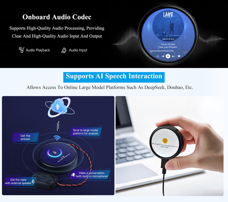 ESP32-S3 with 1.75inch AMOLED Round Touch Display Development Board, 466x466, QSPI Interface,Onboard Dual Digital Microphone Array, Support AI Speech Interaction, with 8Ω 2W Speaker and GPS Antenna