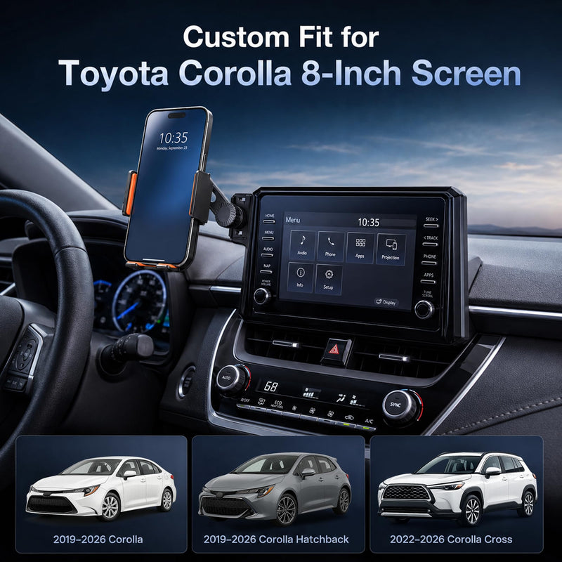 Car Phone Holder for 2019-2026 Toyota Corolla/Corolla Hatchback & 2022-2026 Corolla Cross Accessories, 8-Inch Screen Phone Mount with Up to 15W Fast Wireless Charging, Auto-Clamping, 360° Rotation