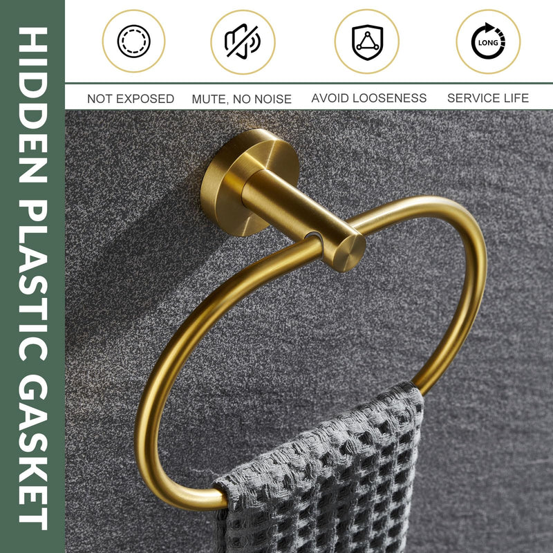 APLusee 2 Pieces Bathroom Hardware Set Brushed Gold, Contemporary 304 Stainless Steel Storage Accessories Kit with Oval Hand Towel Ring, Toilet Paper Holder Wall Mounted Brushed Gold Oval Shape