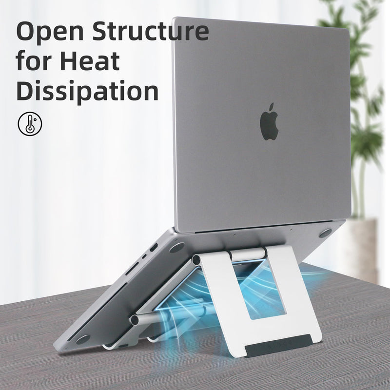 Adjustable Laptop Stand for Desk, Foldable Aluminum & Ergonomic Laptop Riser Holder Compatible with MacBook Air/Pro, HP, Dell, Lenovo and Tablet(10-17 inch) -Silver Silver-white