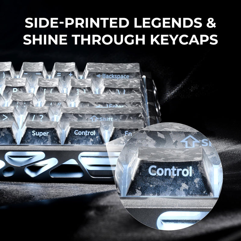 OHY XVX Silver Shine Through Keycaps,Cherry Profile Forged Carbon Side Printed 119-Key Keycaps for MX Switch ANSI Keyboard Sliver