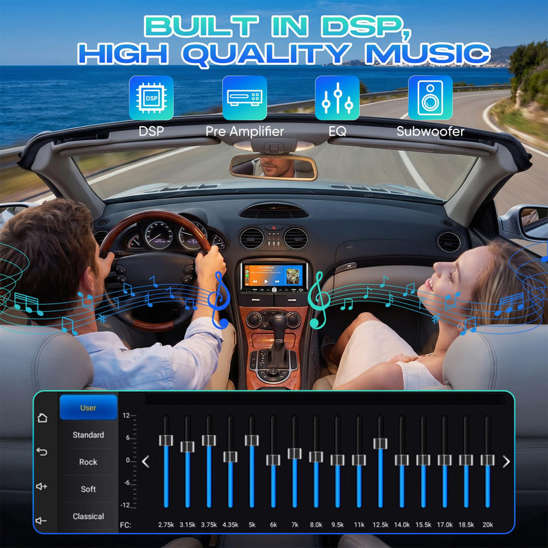 6.9" Single Din Radio Support Wireless Apple Carplay & Android Auto | Touchscreen Car Stereo with Bluetooth,1080P Backup Camera ,Mirror Link FM EQ SWC Navigation USB Type-C Fast Charging