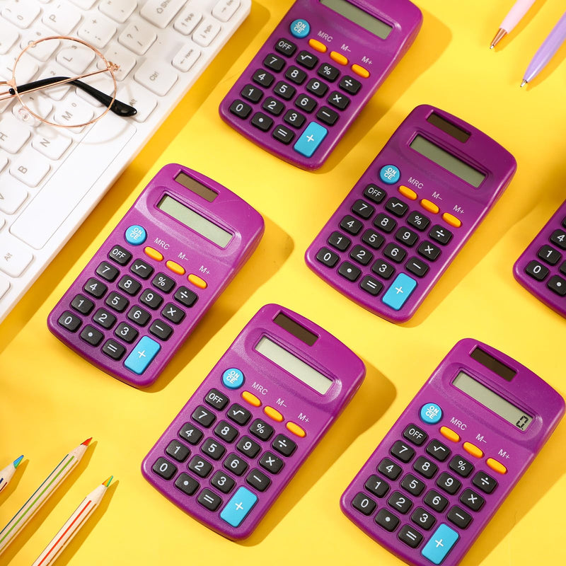 24 Pieces Basic Calculators for Students Small Pocket Size 8 Digit Display Mini Calculators Dual Powered Handheld for School Desktop Home(Purple) Purple