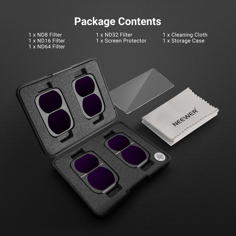 NEEWER ND Filter Set Compatible with DJI Osmo Pocket 4P Only, ND8 + ND16 + ND32 + ND64 HD Neutral Density Gimbal Action Camera Lens Filter Screen Protector Photography Accessories Kit