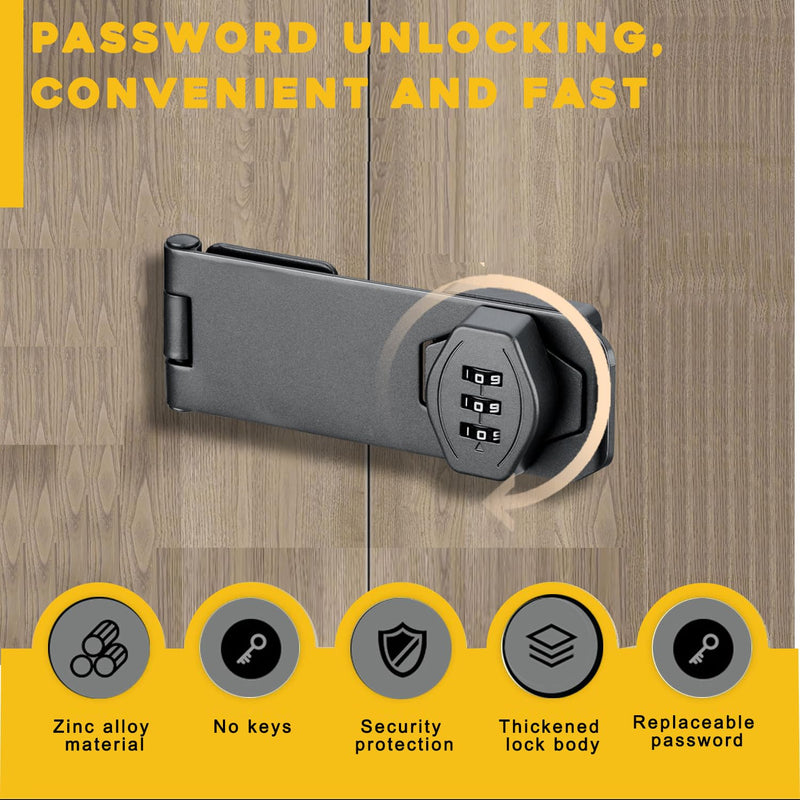 VIDYSUFYR Password Rotary Hasp Locks, 2 Pack Door Security Slide Latch Lock,Black Digit Combination Lock for Small Doors, Cabinets, Barn Door, Bathroom, Outdoor, Garage, Garden 4 Inch Black