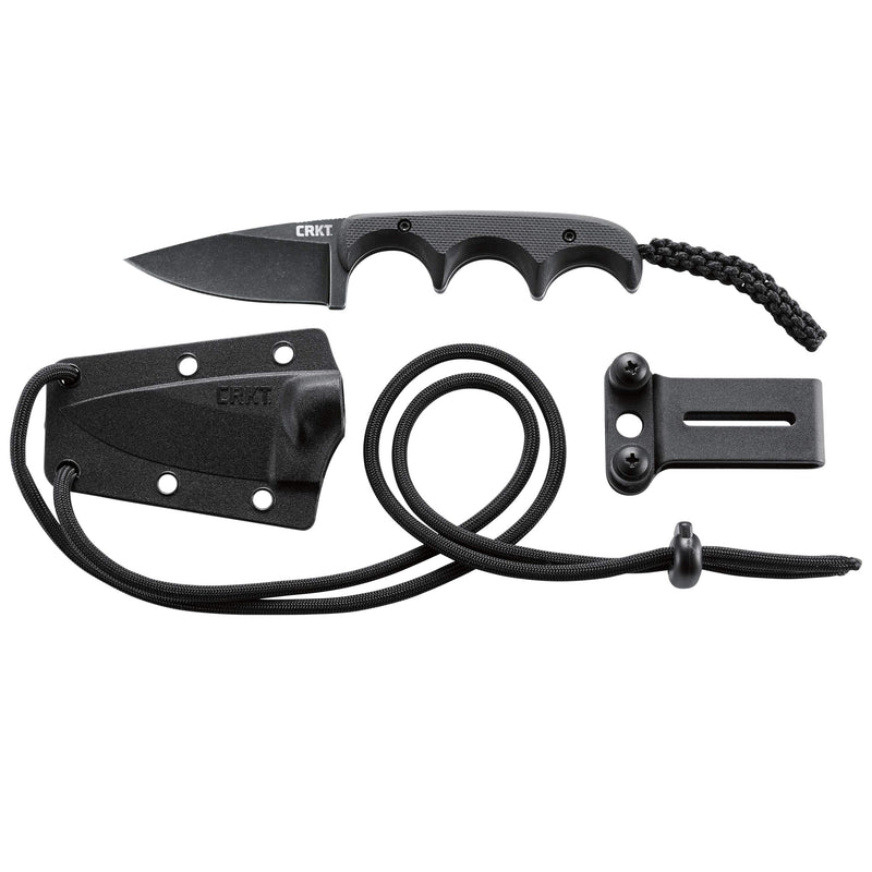 CRKT Compact Fixed Blade Knife: Minimalist Black Drop Point, Folts Utility Knife with Stonewashed Blade, G10 Handle and Nylon Sheath 2384K
