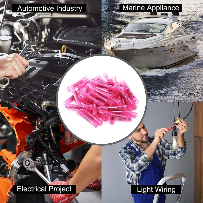 500PCS Heat Shrink Butt Wire Connectors 22-16 AWG, Insulated Waterproof Electrical Wire Connectors Automotive Marine Grade Wire Crimp Terminals Butt Splices, Ideal for Boat, Truck, Red Red 500 PCS