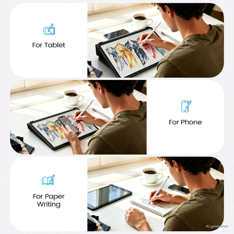 MOSWAG 3 in 1 Touch Screen Stylus Disc Fine Tip Passive Drawing Stylus | for Video Editing,Drawing, Note Taking, Gaming, Works on Touchscreen Compatible with Smartphone Tablet and More White 1 Pack