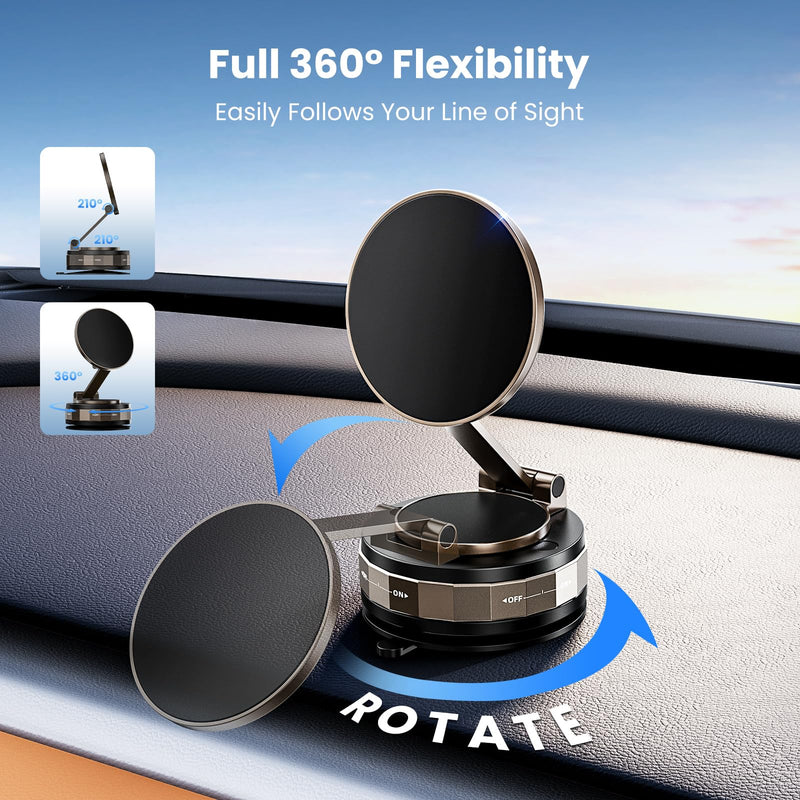TECKNET Car Phone Holder,Vacuum Magnetic 360°Adjustable MagSafe Car Mount | Upgraded Nano Gel suction cup,MagSafe compatible,stable car mount for iPhone and Android,ideal for car,gym and kitchen Black