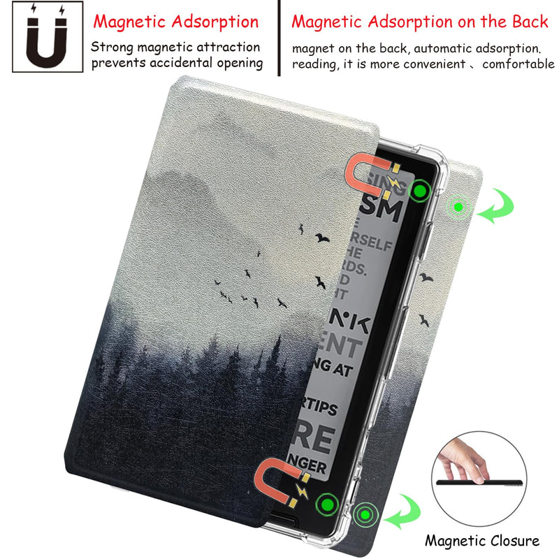 2in1 Magnetic Detachable Flip Case for 4.3'' XTEINK X4 E-Book Reader Ultra-Thin Lightweight Leather & TPU Transparent Cover with Magnetic Closure (Misty Forest) Misty Forest